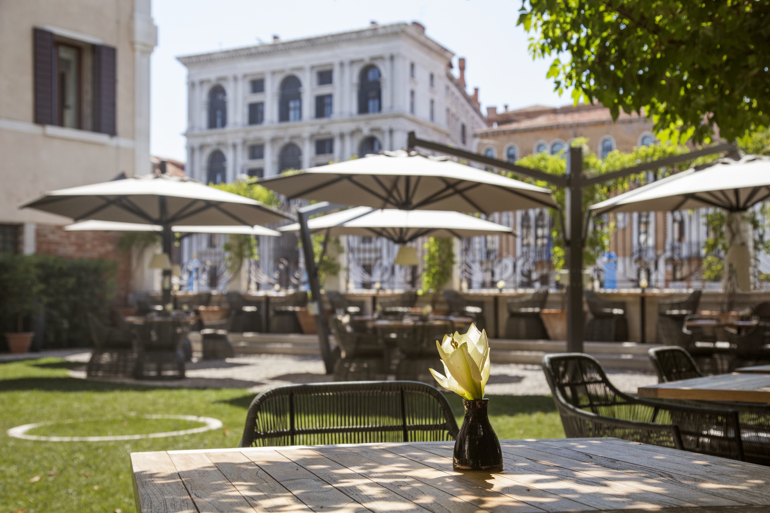 Die beiden Gärten des Luxushotels gehören zu den wenigen privaten Grünflächen Venedigs