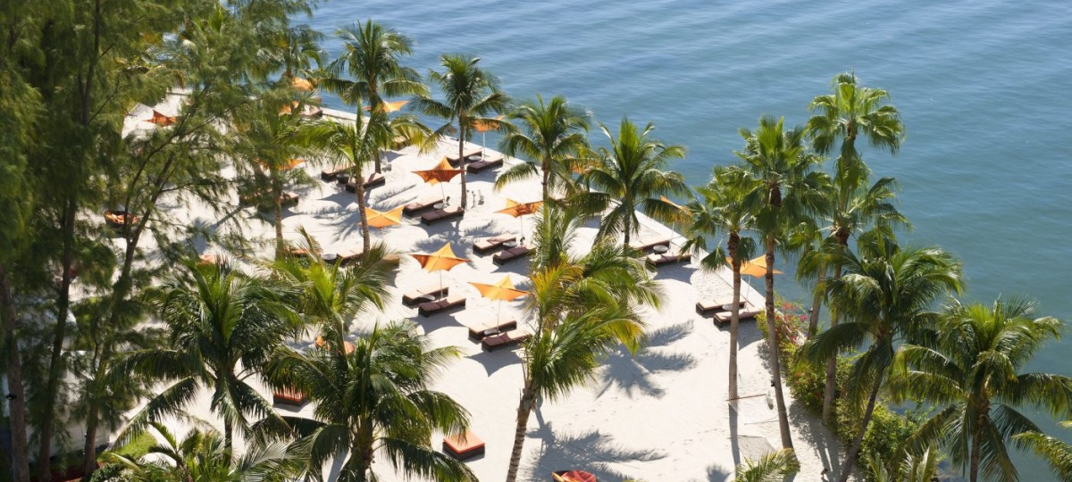 Traumhafte Palmen am schneeweißen Strand