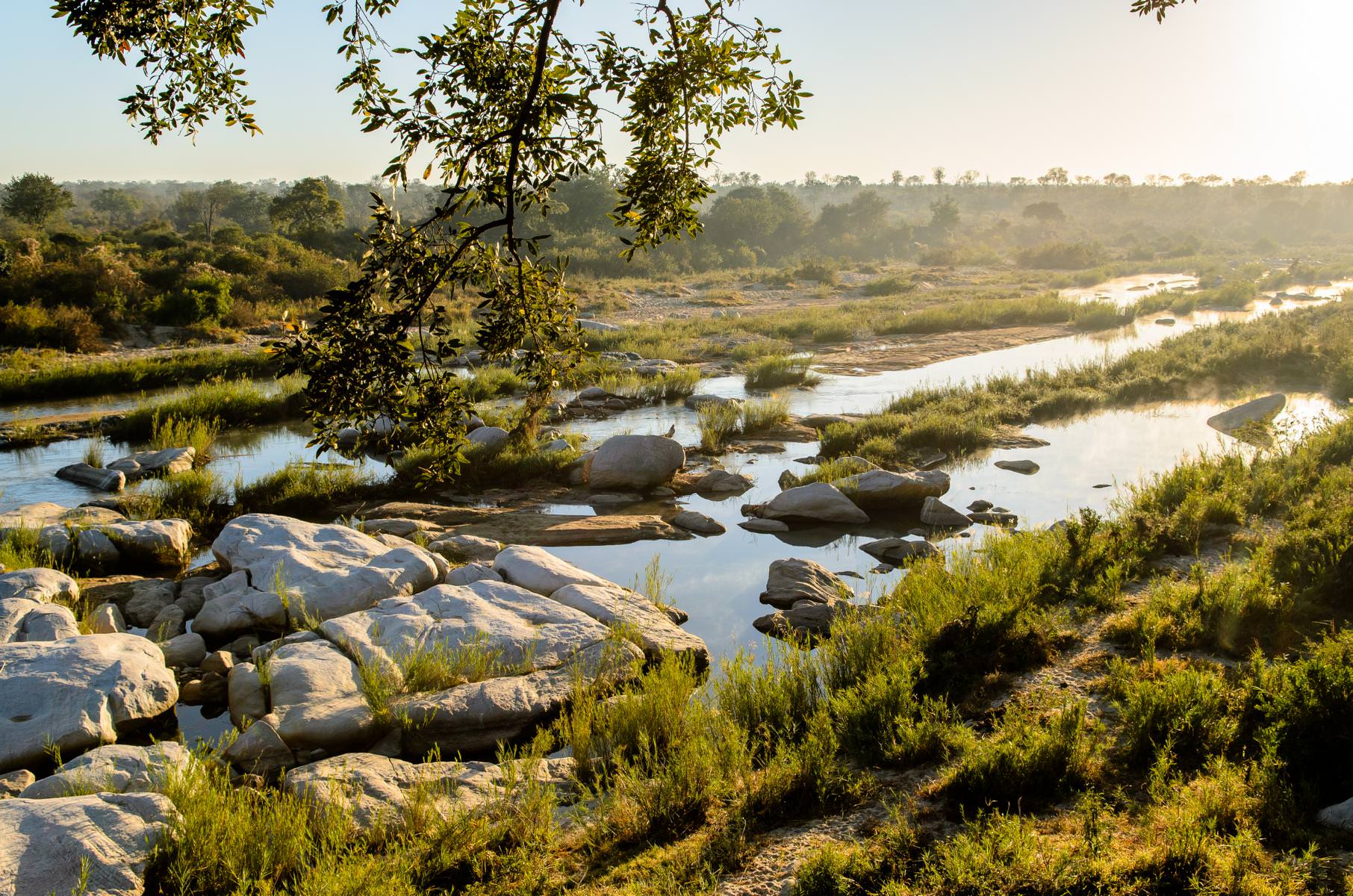 Der Sand River schlängelt sich direkt vor der Lodge vorbei 