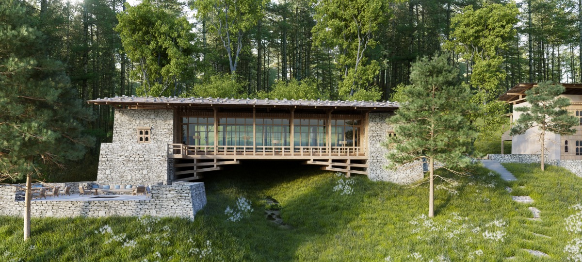Die Gangtey Lodge als traditionelle Vogelbeobachtungsbrücke